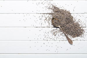 chia seeds in spoon on white table